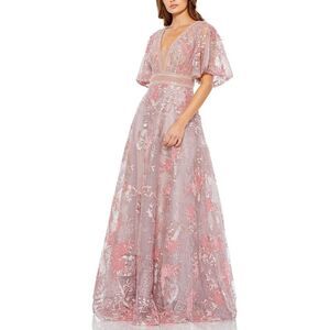 green emerald velvet dress Pink Off The Shoulder Embellished Lace Feather Trim Gown